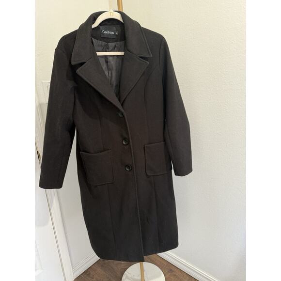 Chouyatou Women's Shawl Collar Long Single Breasted Pea Coat Black - Medium - Picture 2 of 8